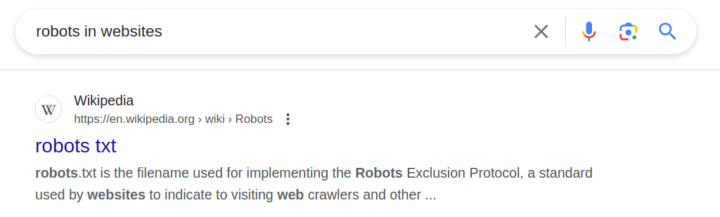 Search for robots in websites